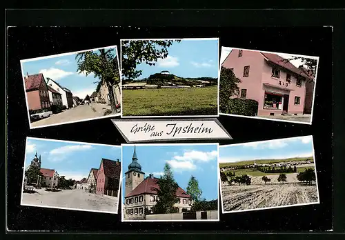 AK Ipsheim, Strassenpartie mit Häusern, Kirche, A & O Geschäft