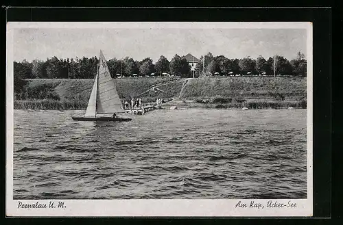 AK Prenzlau U. M., Am Kap, Ücker-See mit Segelboot