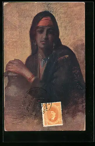 Künstler-AK Caire, Fellahine, Araberin mit Wasserkrug