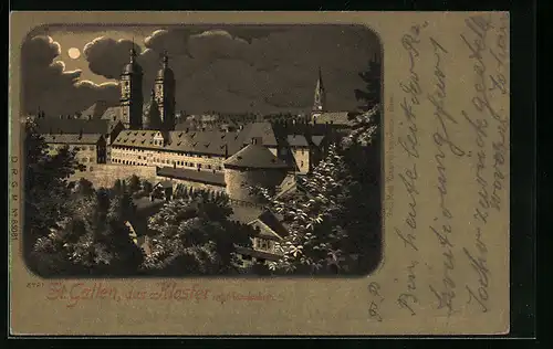 Lithographie St. Gallen, Das Kloster bei Mondschein