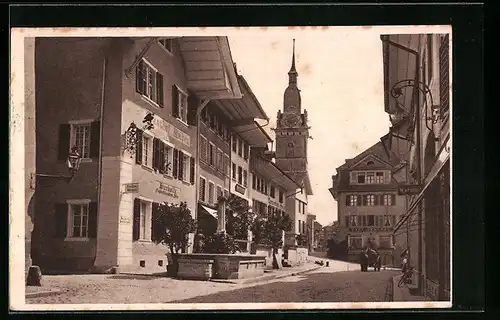 AK Zofingen, Strassenpartie mit Gasthof Raben und Cafe Central in der Unterstadt