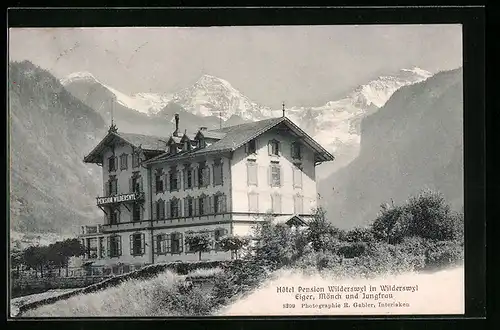 AK Wilderswyl, Hotel-Pension Wilderswyl gegen Eiger, Mönch und Jungfrau