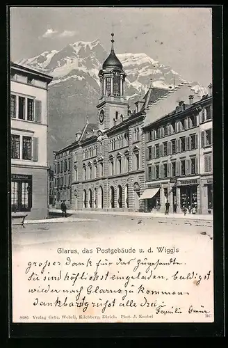 AK Glarus, Postgebäude gegen den Wiggis
