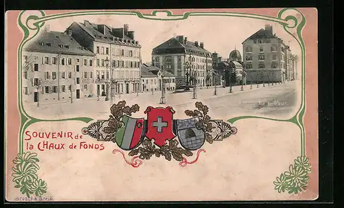 AK La Chaux-de-Fonds, Rue de Glaser, Wappen