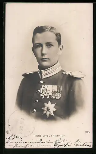 AK Prinz Eitel Friedrich von Preussen als Jüngling in Uniform