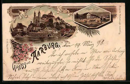 Lithographie Aarburg, Hotel Krone, Totalansicht