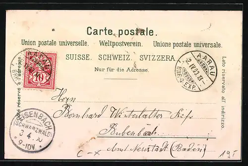 Lithographie Aarau, Ortsansicht, Neue Kaserne, Gewerbe-Museum, Neue Kantonschule