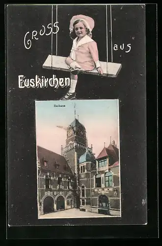 AK Euskirchen, Kind auf Schaukel, Rathaus