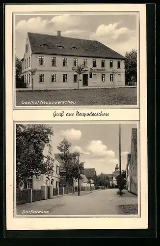 AK Neupoderschau, Gasthof und Dorfstrasse