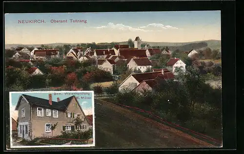 AK Neukirch /Oberamt Tettnang, Ortsansicht aus der Vogelschau, Warenhandlung B. Müller