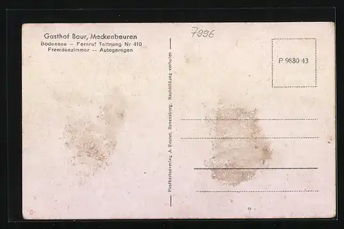 AK Meckenbeuren, Gasthof-Pension Baur, Strassenansicht