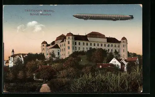 AK Tettnang /Württbg., Schloss Montfort mit Zeppelin