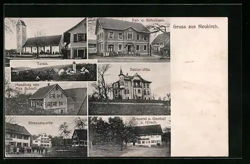 AK Neukirch, Totalansicht, Doktor-Villa, Handlung Schorch, Gasthof-Brauerei zum Hirsch