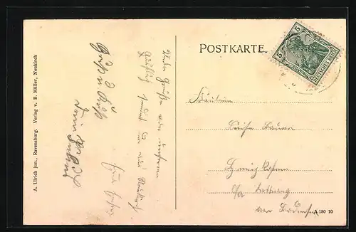 AK Neukirch O. A. Tettnang, Gemischtwarenhandlung W. Müller, Lourdesgrotte, Ortspartie