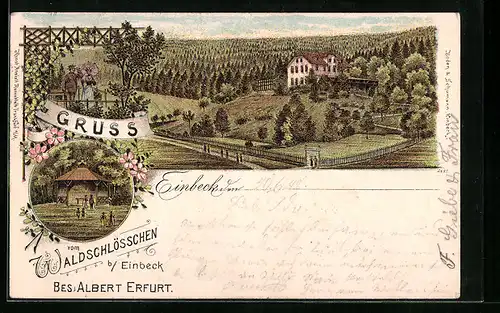 Lithographie Einbeck, Gasthaus Waldschlösschen von Albert Erfurt