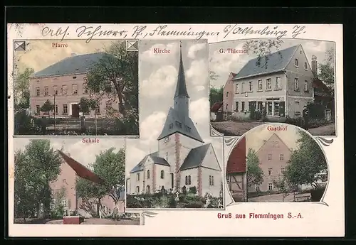 AK Flemmingen /S.-A., Kirche, Pfarre, Schule, Gasthof