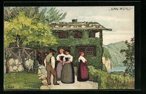 AK Schweizer Bundesfeier 1913, Menschen in Tracht, Dat Rütli, Ganzsache