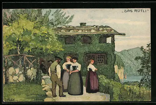 AK Schweizer Bundesfeier 1913, Menschen in Tracht, Das Rütli, Ganzsache