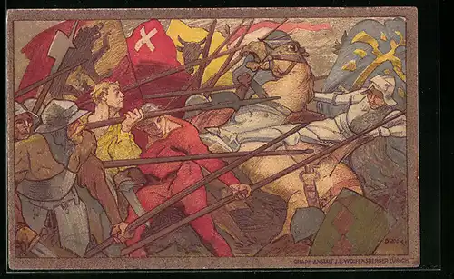 AK Schweizer Bundesfeier 1911, Schlachtengetümmel, Ganzsache