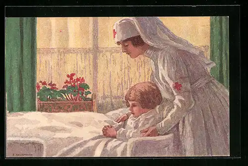 AK Schweizer Bundesfeier 1921, Krankenschwester versorgt ein Kind, Ganzsache