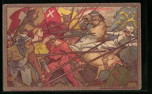 AK Schweizer Bundesfeier 1911, Schlachtengetümmel, Ganzsache