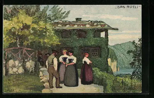 AK Schweizer Bundesfeier 1913, Menschen in Tracht, Das Rütli, Ganzsache