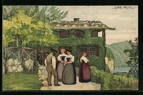 AK Schweizer Bundesfeier 1913, Menschen in Tracht, Das Rütli, Ganzsache