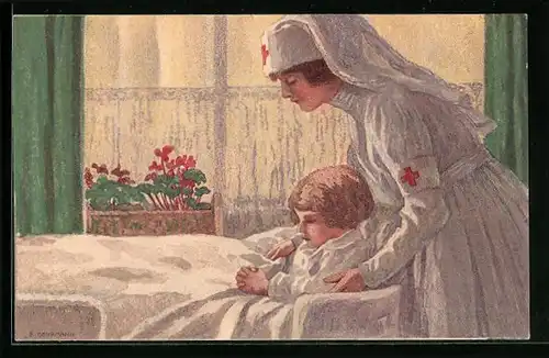 AK Schweizer Bundesfeier 1921, Krankenschwester versorgt einen Jungen, Ganzsache