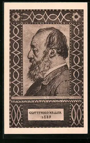 AK Schweizer Bundesfeier 1919, Gottfried Keller im Porträt, Ganzsache