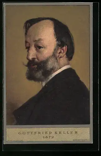 AK Schweizer Bundesfeier 1919, Gottfried Keller im Porträt, Ganzsache