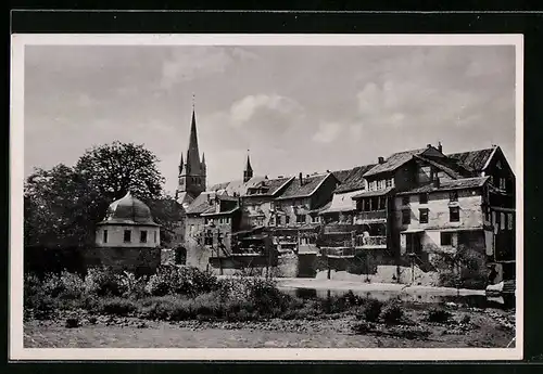 AK Alt-Kreuznach, Ortspartie mit Kirche