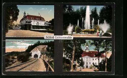 AK Lichtenwalde, Schloss Lichtenwalde, Bahnviadukt und Körnerkreuz