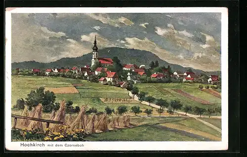 AK Hochkirch, Ortsansicht mit Kirche und dem Czorneboh
