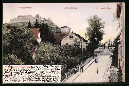 AK Weinsberg, Ortspartie mit Weibertreu, Kernerhaus und Kernerdenkmal