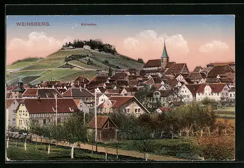AK Weinsberg, Ortsansicht mit Blick zur Burg Weibertreu