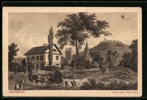 AK Weinsberg, Ortspartie mit Kirche und Weibertreu