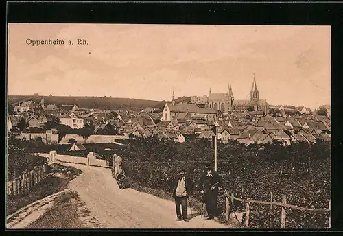 AK Oppenheim a. Rh., Ortsansicht mit Kirche