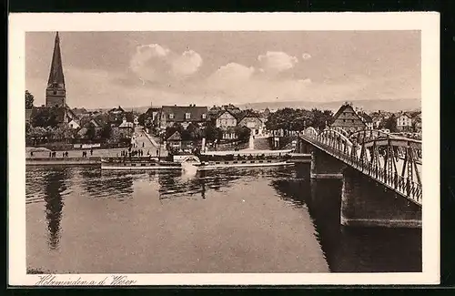 AK Holzminden a. W., Weserpartie mit Dampfer und Brücke