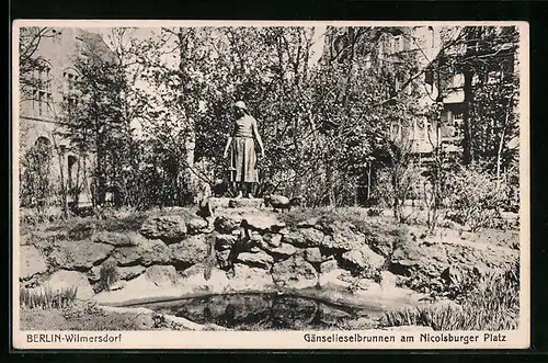 AK Berlin-Wilmersdorf, Gänselieselbrunnen am Nicolsburger Platz