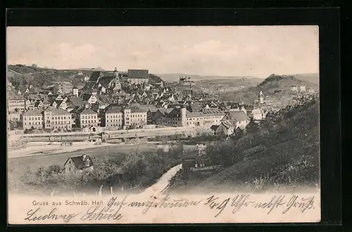 AK Schwäbisch Hall, Ortsansicht aus der Vogelschau