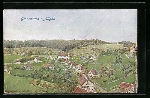 AK Grönenbach i. Allgäu, Ortsansicht aus der Vogelschau