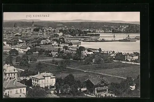 AK Konstanz, Ortsansicht mit Bodensee aus der Vogelschau