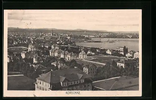 AK Konstanz, Ortsansicht mit Bodensee aus der Vogelschau