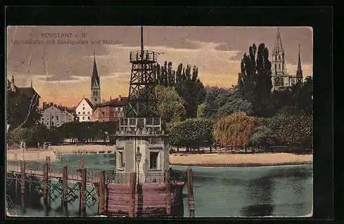 AK Konstanz a. B., Gondelhafen mit Stadtgarten und Münster