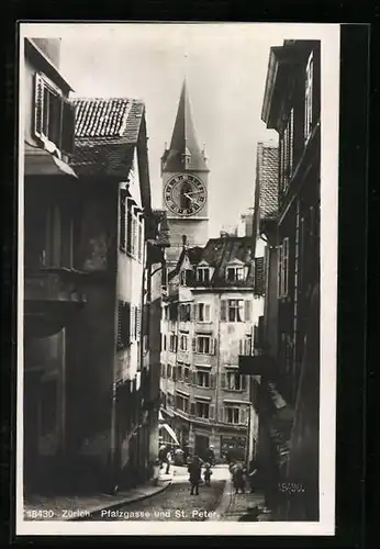 AK Zürich, Pfalzgasse und St. Peter
