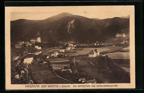 AK Wartha, Panorama mit Bergsturz und Ursulinenkloster