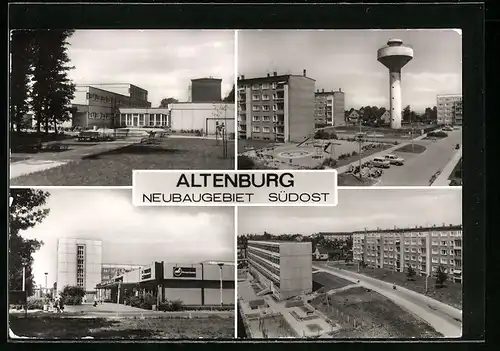 AK Altenburg, Neubaugebiet Südost, Ladehalle, Strassenpartie mit Turm, Ortspartie