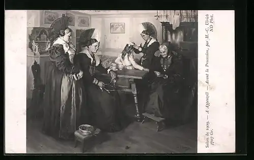AK Appenzell, Salon de 1909, Avant la Procession, Frauen in Tracht am Tisch