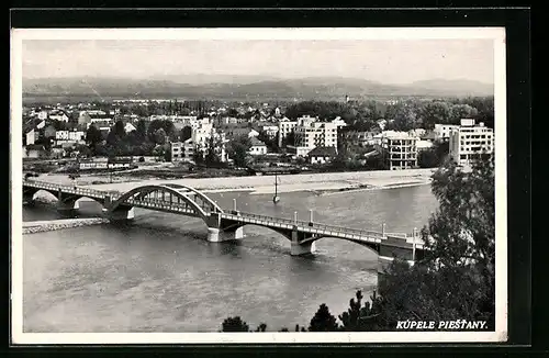 AK Kupele Piestany, Flusspartie mit Brücke