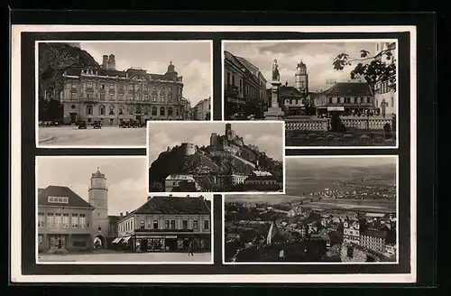 AK Trencín, Teilansicht mit Fernblick, Burg, Strassenpartie mit Turm